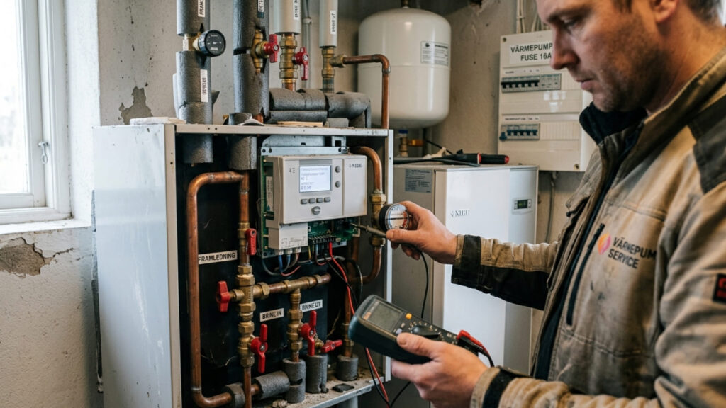 Teknisk installation som visar hur stor värmepump behöver jag i villa