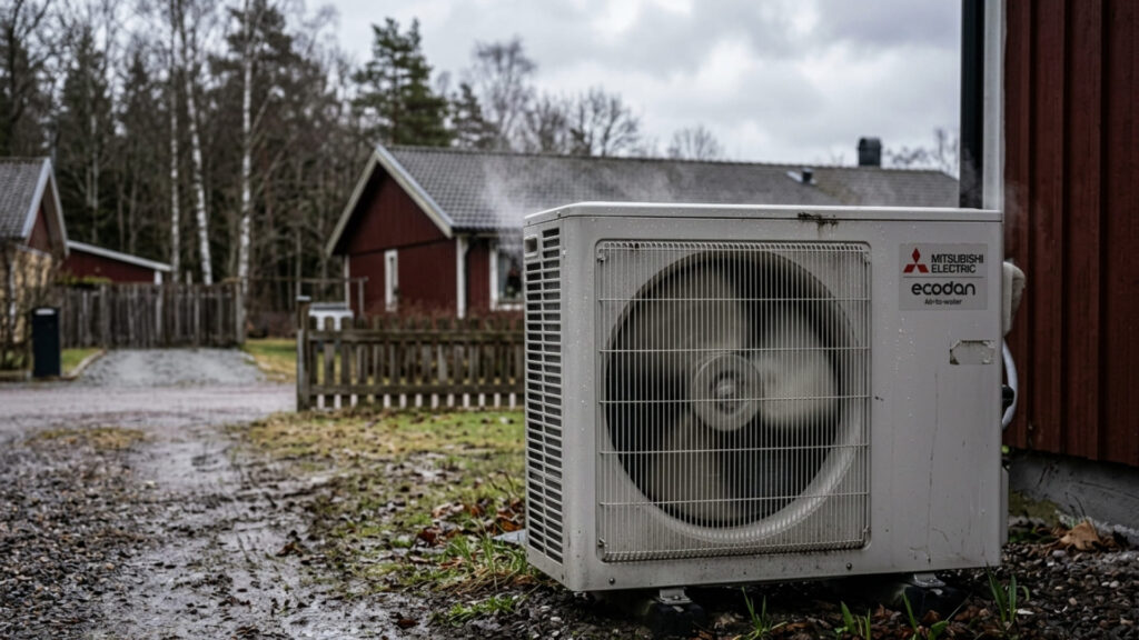 utedel som visar problem med värmepump i april under drift