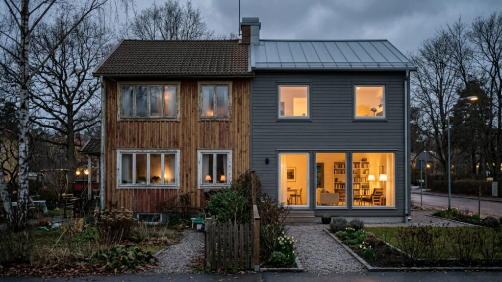 Skillnad mellan dålig och bra isolering i villa med bergvärme i Stockholm