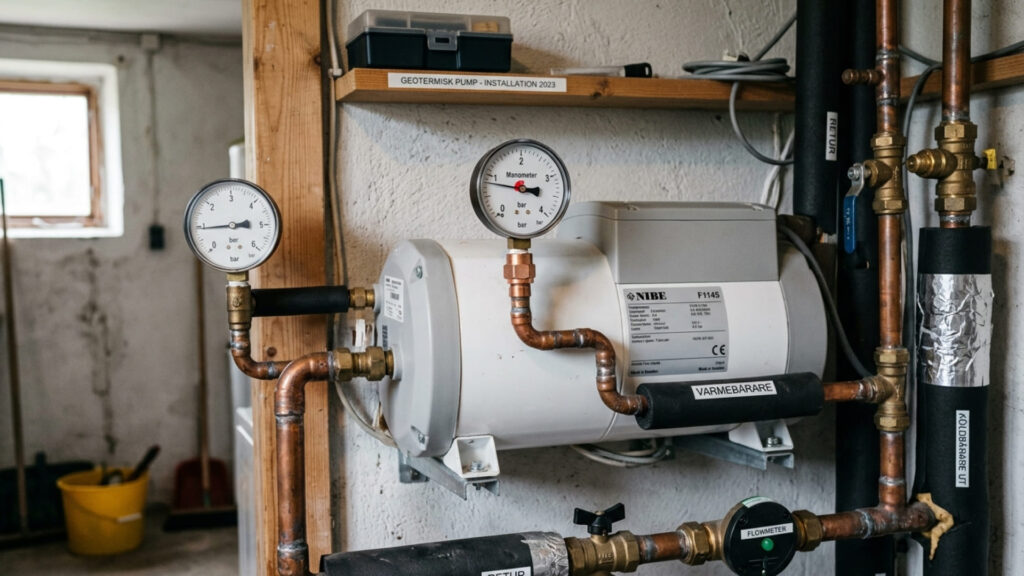 kompressor i bergvärmepump i en villa som påverkar systemets livslängd