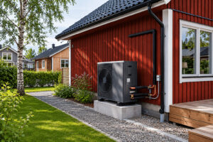 Modern inverter värmepump installerad vid villa i Stockholm för lägre elförbrukning och jämnare uppvärmning året runt.
