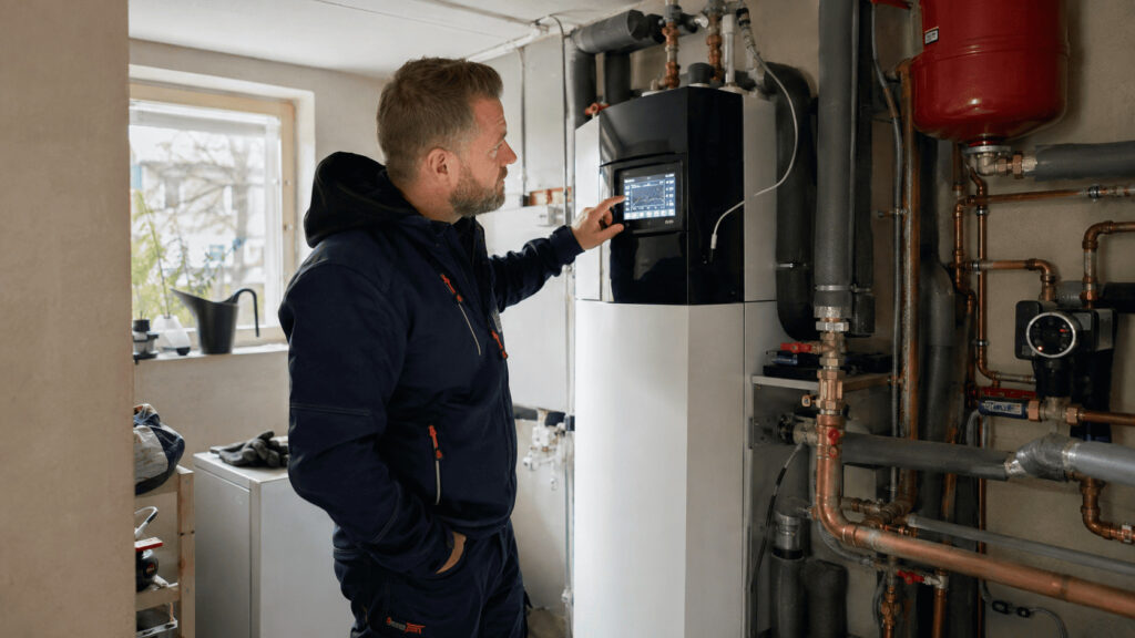 VVS-tekniker felsöker värmekurva och framledning när värmepumpen inte värmer huset som den ska.